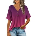 thumbnail image 2 of Women's V-Neck T-Shirt, Casual Button Up Shirt, Loose Fit Short Sleeve Top with Non-Positioning Print, Comfortable Daily Wear Blended Fabric, 2 of 6