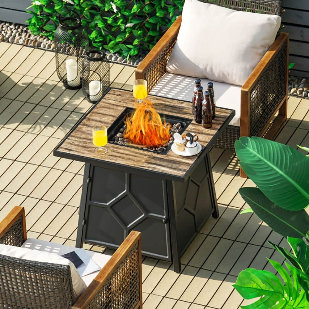 Spaco 40 000 BTU 28 Inches Propane Gas Fire Pit Table With Cover, Fire Pit Table for Outdoor as Patio, Garden, Brown