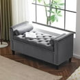 thumbnail image 3 of Storage Ottoman Bench, 44.5-Inch Queen Velvet Button Upholstered Bedside Entryway Bench with Armrests and Nailhead Trim, Flip Top Foot Rest Long Stool for Sofa Couch End of Bed Living Room, Gray, 3 of 7