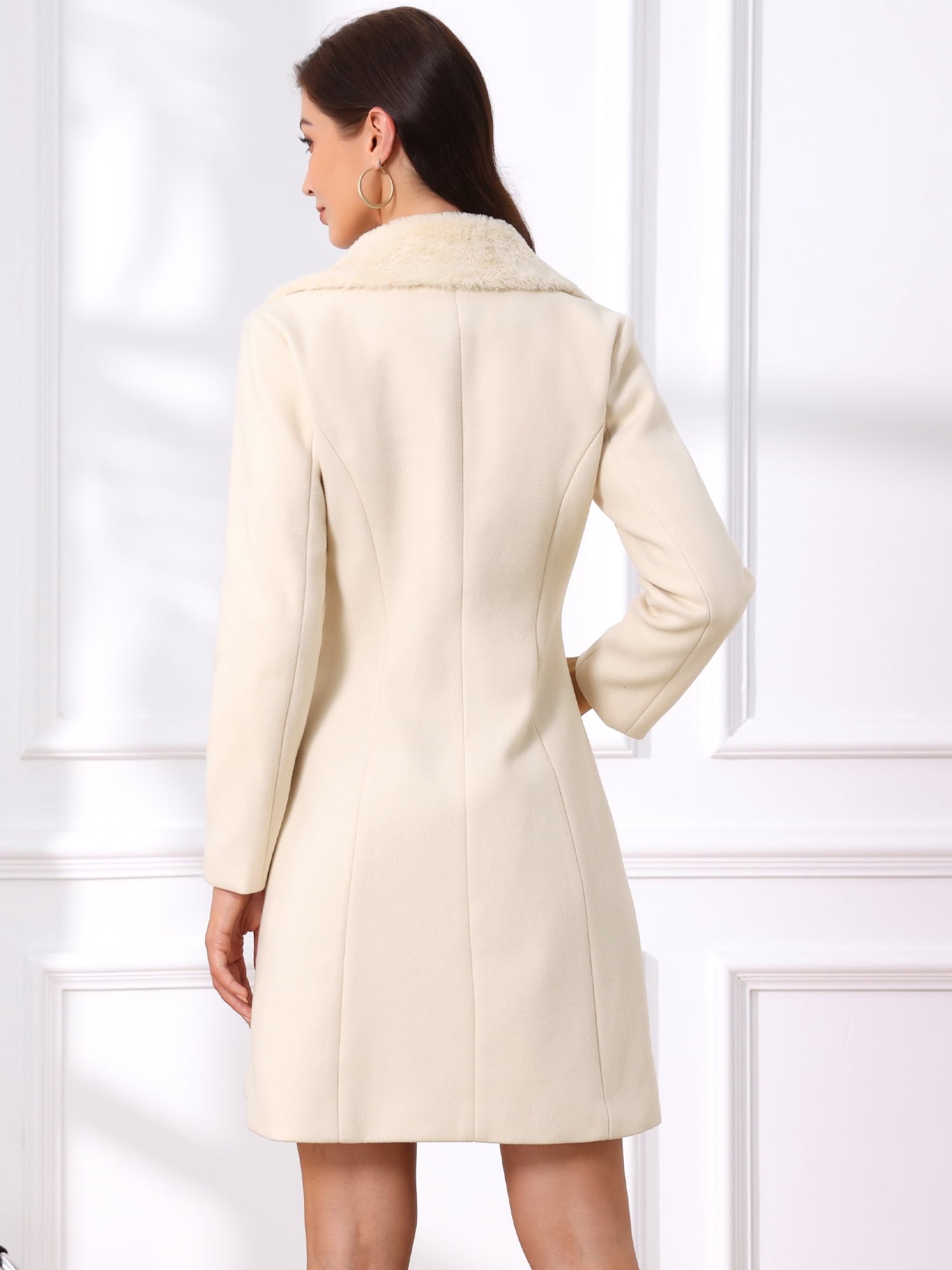 DARING DIVA Women's Winter Coat Faux Fur Collar Double Breasted Long Warm Coats XL Beige