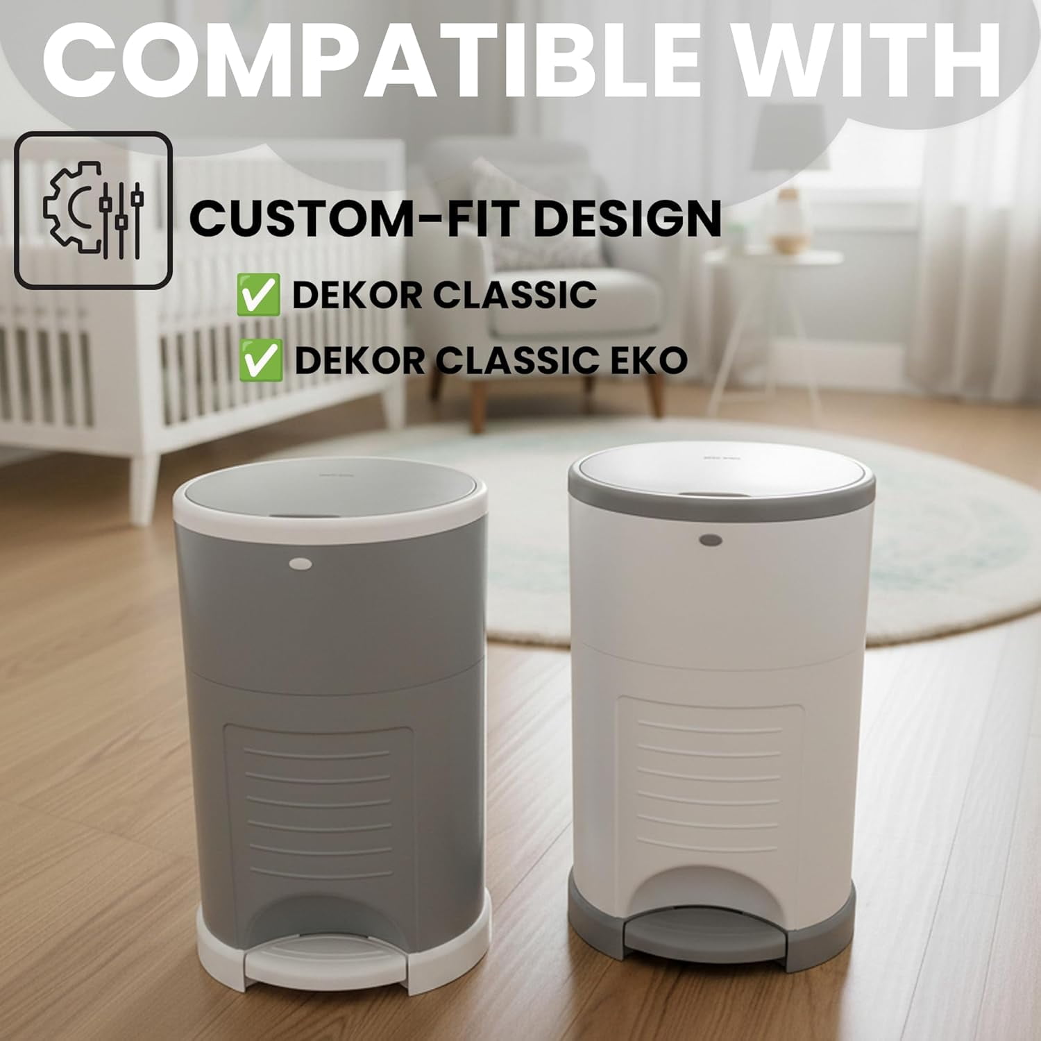 ® Pack of 8 Refills Compatible with Dekor CLASSIC Pails (NOT COMPATIBLE WITH DEKOR PLUS). Each refill is 472 in Long, 30% Thicker, Odor Control. Each refill holds up to 600 Diapers