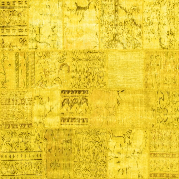 Ahgly Company Indoor Square Patchwork Yellow Transitional Area Rugs, 8' Square