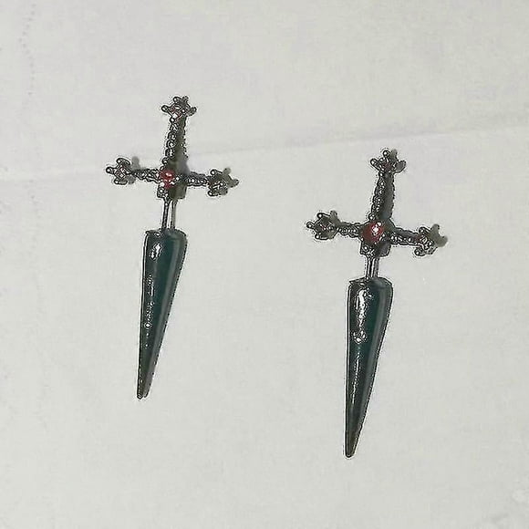 Gothic Kinitial Sword Earrings Vintage Cool Punk Crystal Ear Jacket Goth Dagger Earrings Jewelry Gift For Women
