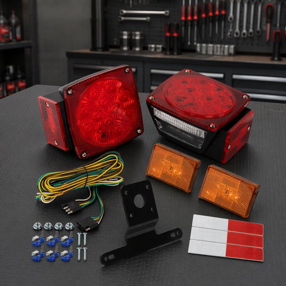2-Piece LED Trailer Light Kit with 25ft Wiring Harness, Combo Tail Turn Signal Lights, Clearance Markers and Mounting