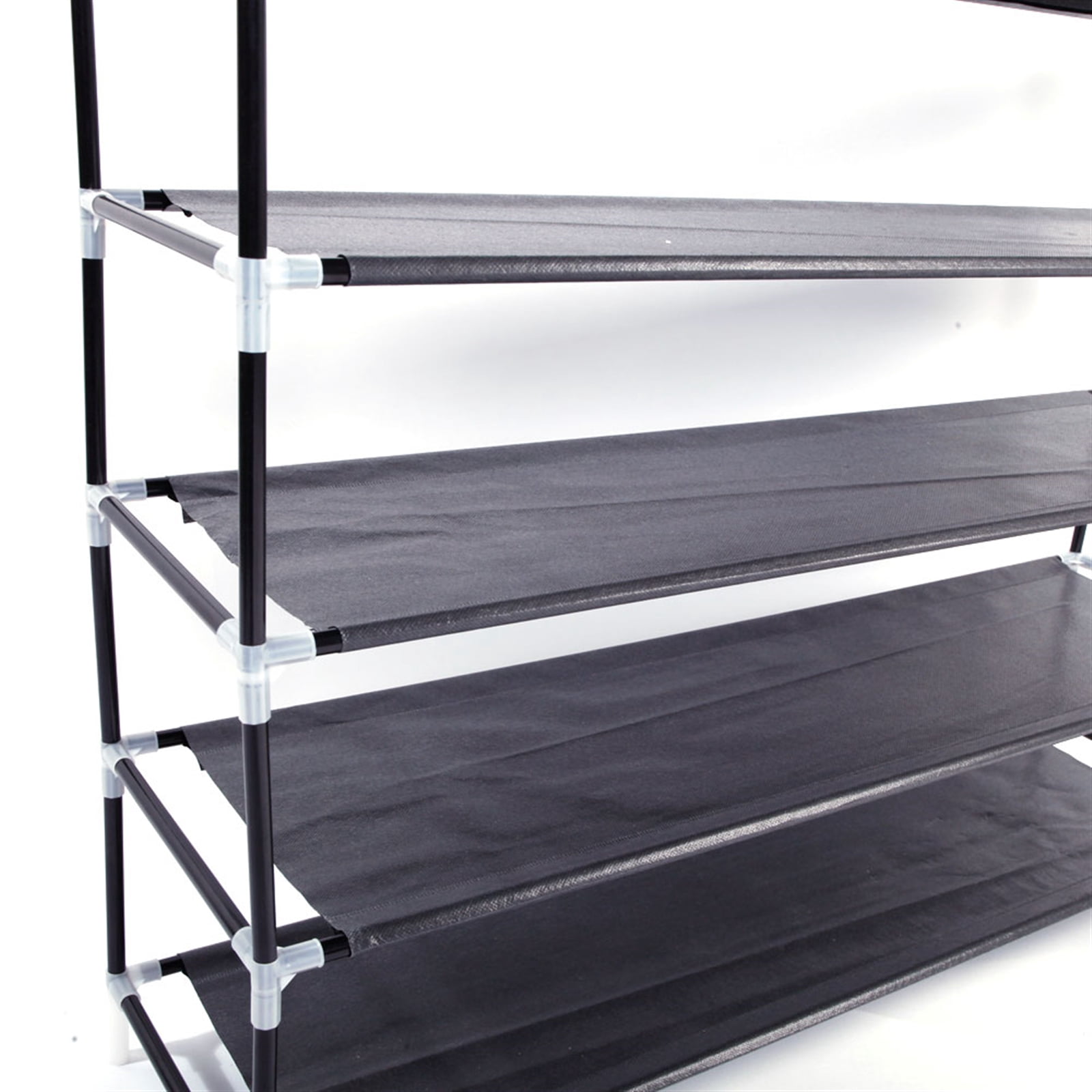 Simple Assembly 5 Tiers Non-woven Fabric Shoe Rack with Handle - Compact Black Storage for Home, Bedroom & Entryway