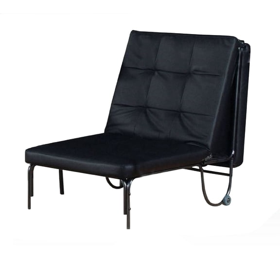 Adjustable Metal Futon Faux Leather Upholstered Tufted Detail&Casters in Black