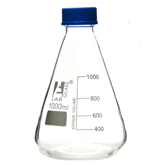 1000mL Glass Erlenmeyer Flask with PTFE Lined Screw Cap, Borosilicate 3.3 Glass - Eisco Labs