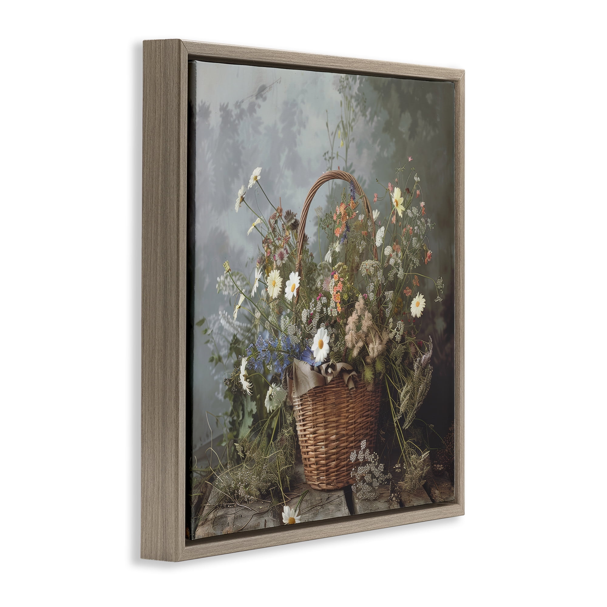 Stupell Industries Floral Basket Still Life Brown Framed Floater Canvas Wall Art, design by Lazar Studio