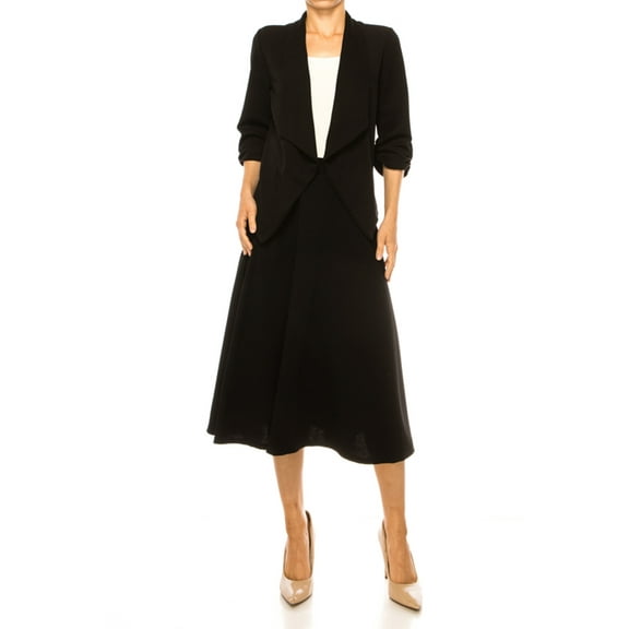 Women's Solid 2-Piece Set Open Front Blazer and Matching Midi Aline Skirt