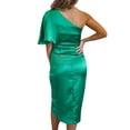 thumbnail image 5 of STARVNC Women Oblique Shoulder Pleated High Waisted Split Hem Midi Dress, 5 of 7