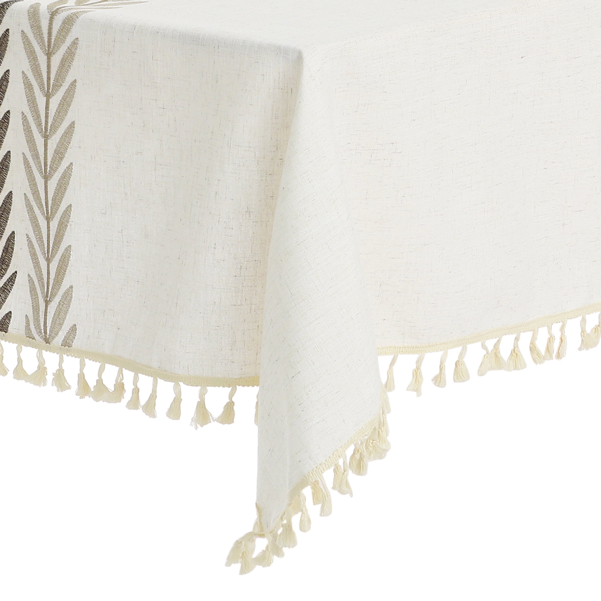Unique Bargains Rustic Tablecloth Cotton Linen Waterproof Table Cover with Tassels, Coffee 55"x87"