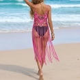 thumbnail image 6 of ZQUUVOU Women's Fringe Cover Up Spaghetti Strap Sleeveless Crochet Knit Long Tassels Dresses Boho Casual Summer Outfits Hot Pink, 6 of 7