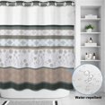 thumbnail image 2 of No Hook Shower Curtain, Brown Geometric Shower Curtains for Bathroom with See Through Top Window, Stripes Boho Spring Flowers Pastoral Country Waterproof & Washable Bath Curtain Standard 72"x72", 2 of 9