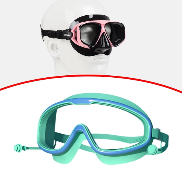 Gafas de natación shamjiam con tapones para los oídos para buceo hombres mujeres piscina azul verde