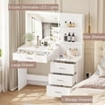 thumbnail image 3 of Rovaurx Makeup Vanity with 3-Color Dimmable Lighted Mirror, Large Vanity Table with Side Storage Shelf & 4 Drawers, Bedroom Dressing Desk, Brightness Adjustable, White RSZT107W, 3 of 7