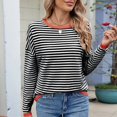 thumbnail image 5 of Women'S Casual Striped Crewneck Sweaters Color Block Long Sleeve Knitted Sweater Tops Black & Orange XL, 5 of 9