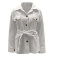 thumbnail image 6 of Huowey Womens Overcoat Button Down Long Sleeve Lapel Wool Coat With Belt Elegant Solid Color Oversized Fashion Jacket Mid Length Comfort Outwear,White,L, 6 of 7