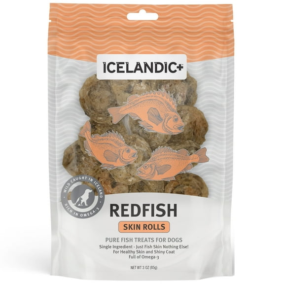 Icelandic  Skin Rolls: Redfish - 3oz Bag, Dog Treats, Pure Wild-Caught Air-Dried Fish, Single Ingredient Snacks, Pe Chews, Just The Fish Nothing Else