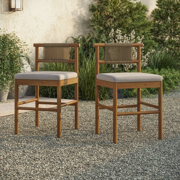 Eleni Outdoor Teak Wood Counter Stools Set of 2 in Natural Sail
