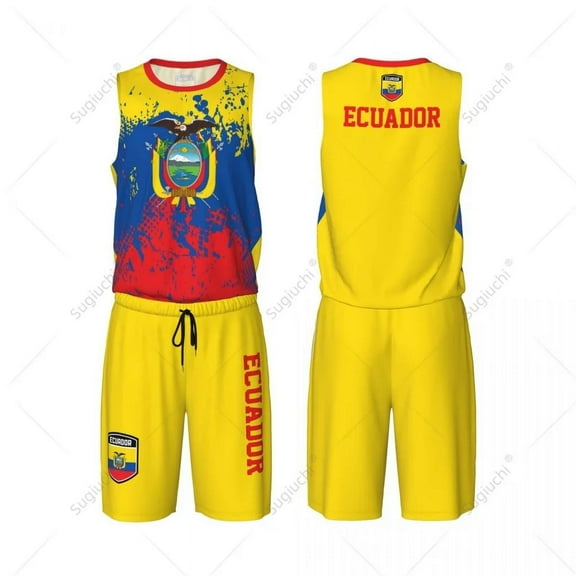 Team-up Ecuador Flag Grain Men Basketball Jersey Set Shirt & Pants Sleeveless Custom Name Nunber Exclusive