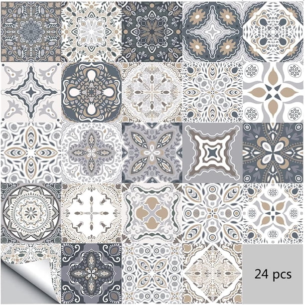 Pegatinas autoadhesivas para azulejos de pared, 24 piezas, pegatinas marroquíes impermeables para decorar cocinas y baños (24 piezas, 10×10 cm)