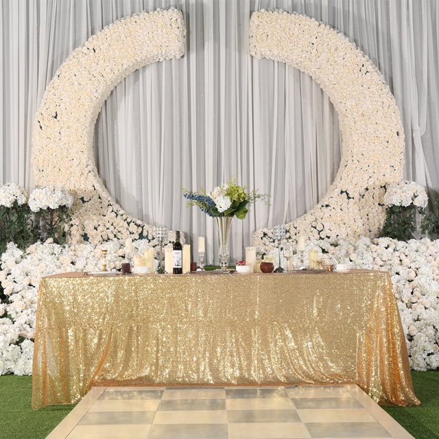 GFDYREE Sequin Tablecloth, Wedding, Sweetheart, Christmas Tree, Rectangular, 90"x 156", Light Gold