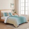 thumbnail image 5 of Twin XL Quilt Set 68''x98'', Teal Yellow Ombre Lightweight Summer Bedspread Coverlet Set with 2 Pillow Shams, Farmhouse Modern Gradient Art Breathable All Season Quilt Bedding for Dorm/Guest Room, 5 of 9