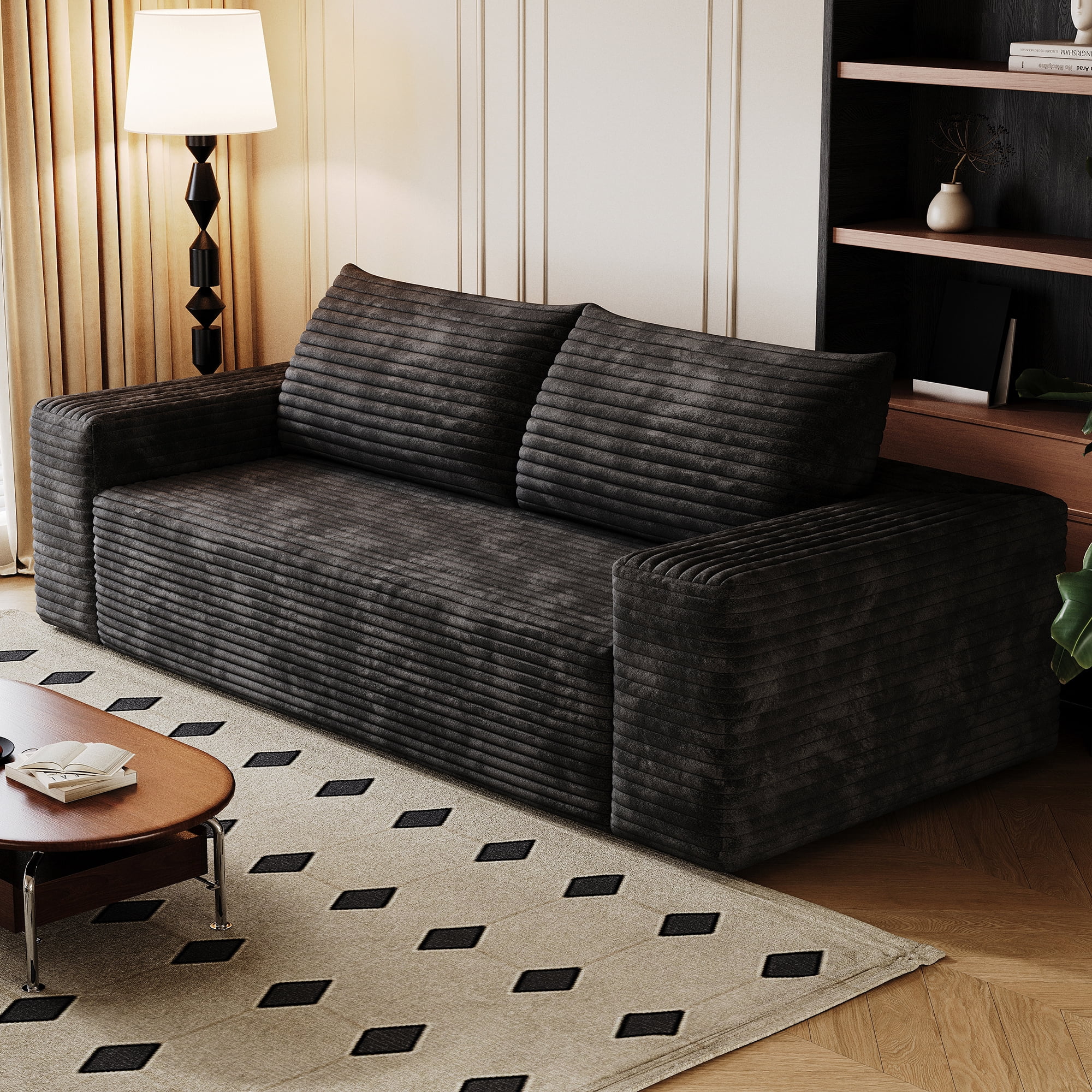 Leumius 71" Cloud Couch,3 Setaser Sofa with Deep Seat,Boneless Couch Sofa with 2 Pillows for Living Room,No Assembly Required,Black