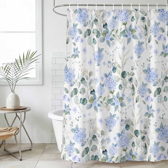 Blue Flower Waterproof Fabric Shower Curtain,Sage Green Eucalyptus Leaf Farmhouse Country Waterproof Fabric Shower Curtain for Bathroom Curtains Bathtubs Shower Curtains with 12 Hooks Small 36x78in