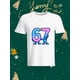 thumbnail image 1 of Fashion Simple Number 67 Printed White T-shirt Casual Versatile Men and Women Same Style Comfortable Short-sleeve Top This white T-shirt features a bold purple number 67 print, exuding a simple and s, 1 of 6