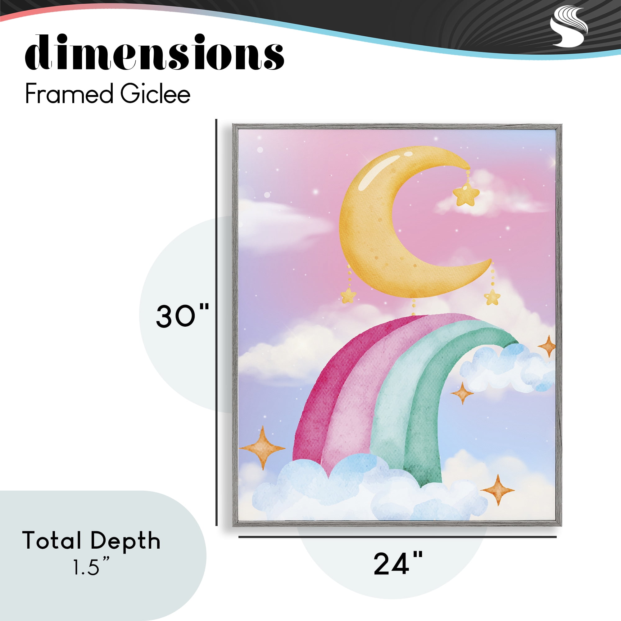 Moon Rainbow in Clouds Gray Framed Giclee Art, design by Jesse Keith