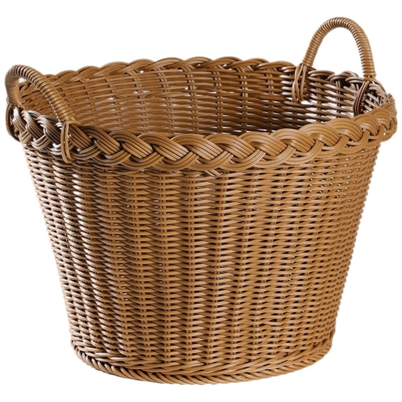 DEEPCRAFF Laundry Basket with Handle Simulated Rattan Woven Coffee Color for Home Use