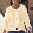 thumbnail image 5 of Cardigan Sweaters for Women Cotton Long Sleeve Knit Chunky Cardigans with Pockets Loose Button-Down Outerwear Beige, L, 5 of 7