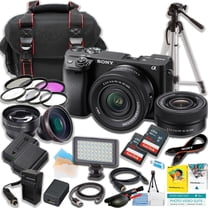 Sony a6400 Mirrorless Camera International Version (No Manufacturer Warranty) w/ 16-50mm Lens 2×64GB Ultra Cards LED Light Tripod (21-Pc Bundle)