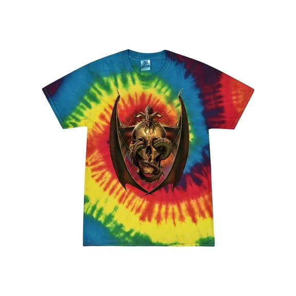Wild Bobby, Dragon Sitting on Skull, Pop Culture, Tie-Dye Tees, Reactive Rainbow, Large