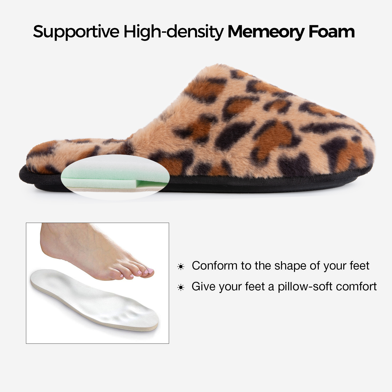DualTop Women's Memory Foam Slip-On Slippers, Leopard photo 3