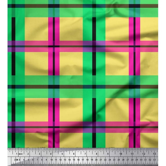 Soimoi Silk Fabric Check Check Print Fabric by Yard 42 Inch Wide