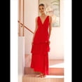 thumbnail image 4 of Vestidos de Dama de de Escalonada para Mujer, Vestidos de Noche Formales con Volantes, Largos y Plisados. Rojo S, 4 of 10