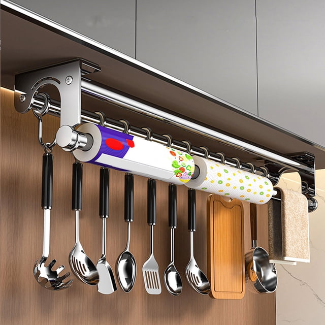 19.69In Stainless Steel Kitchen Storage Rack High Load-Bearing Anti-Rust Detachable Hooks Multi-Compartment Spatula Lid Cutting Board Wrap Holder Kitchen Bathroom Vanity Organizer