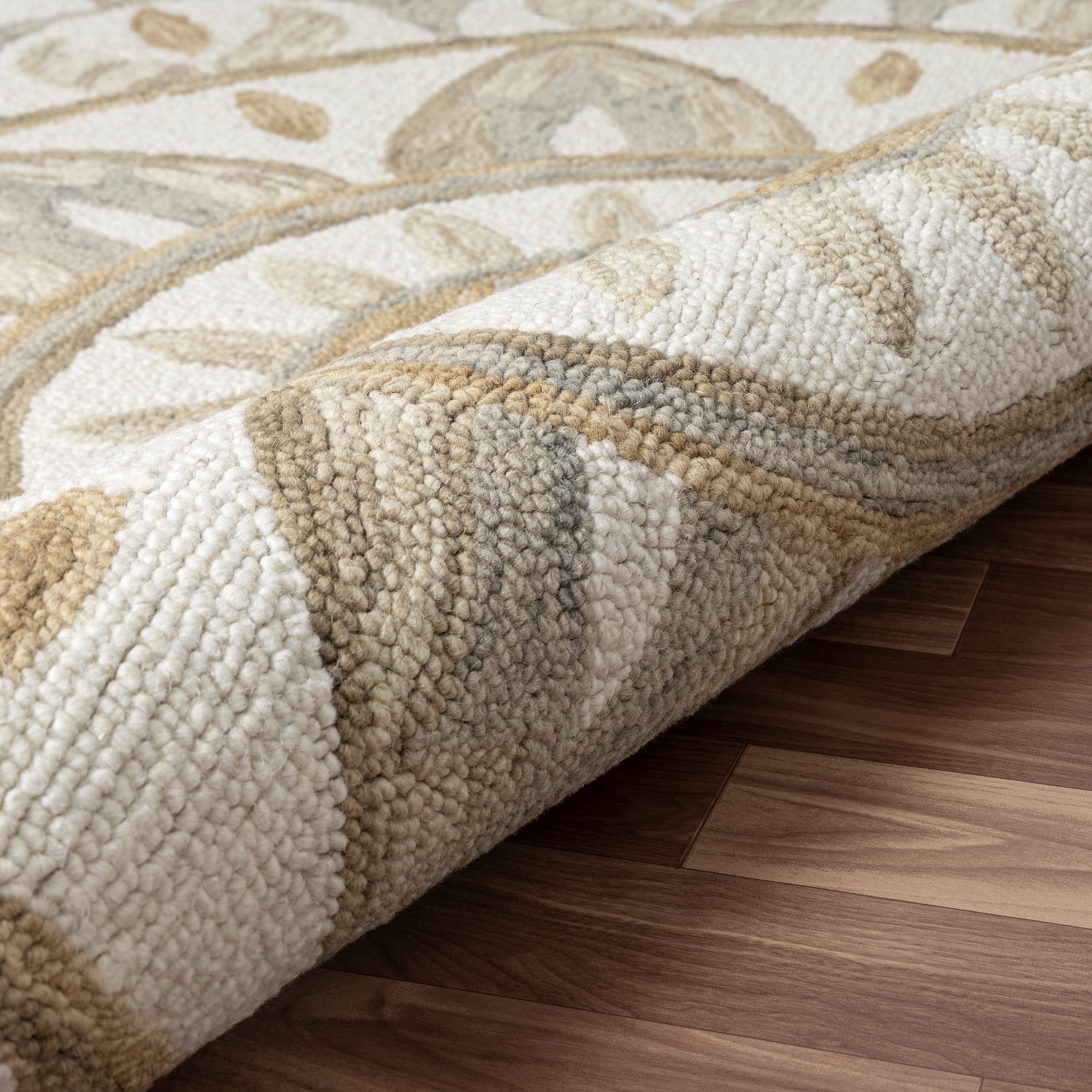 Ox Bay Ella 4' Round Ivory/Beige Floral Wool Indoor Area Rug