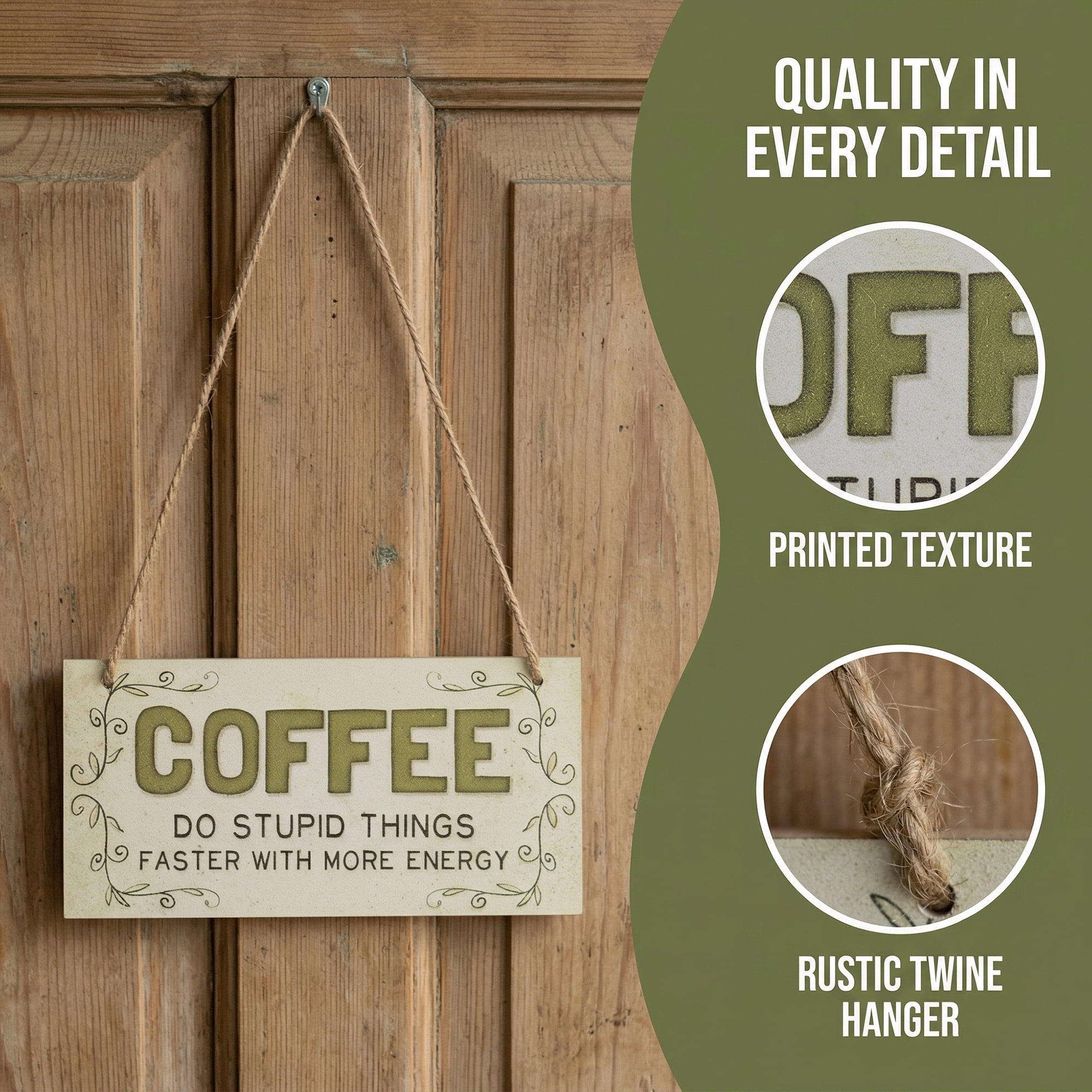 Unique Bargains Coffee Bar Sign Station Decor Rustic Wood Hanging Plaque Style B 3.9in