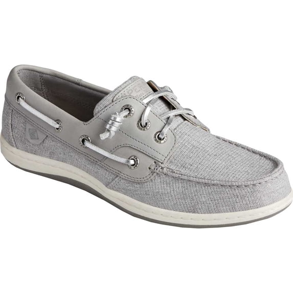 Women's Sperry Top-Sider Songfish Sparkle Stripe Linen Boat Shoe Grey Textile 10 M