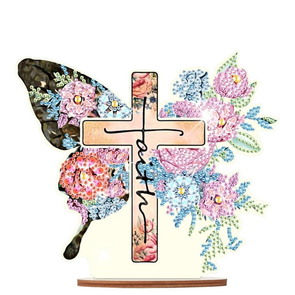Diamond Art Painting Ornament, Butterfly Cross Tabletop Decorations Special Shape Diamond Art for Home Decor Ornaments and Gifts