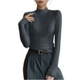 thumbnail image 7 of HUJlwoi Women's Thermal Tops Solid Color Long Sleeve Mock Turtle Neck Undershirt Casual Fall Winter Ribbed Blouse Basic Base Layer, 7 of 7