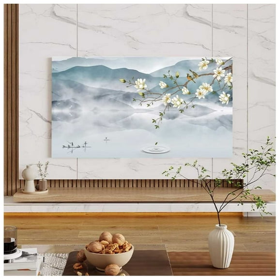 Monitor dust cover with prints, TV/PC cover screen protector, soft polyester fabric interior decoration, television protector for home indoor use