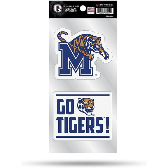 University of Memphis Tigers 2-Piece Double Up Die Cut Sticker Decal Sheet, 4x8 Inch