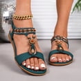 thumbnail image 2 of Rokment Vintage Boho Wedge Sandals for Women Bride Wedding Ethnic Retro Comfortable Casual Leather Open Toe Low Heel Elastic Ankle Strap Slingback Dress Sandals Beach Summer Dark Green Size 8.5, 2 of 6