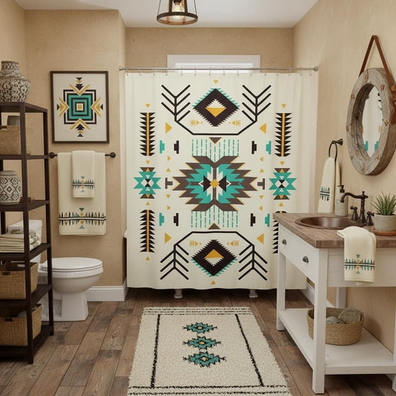 Boho Aztec Geometric Shower Curtain Waterproof Fabric Tribal Southwestern Bath Curtain for Bathroom 71x71 inches