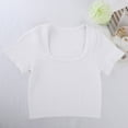 thumbnail image 2 of Women's Tops, Women's Square Neck Rib Knit Crop Tops Sexy Slim Fitted Y2k Top Short Sleeve Solid Cropped T Shirts Going Out Tops, 2 of 8