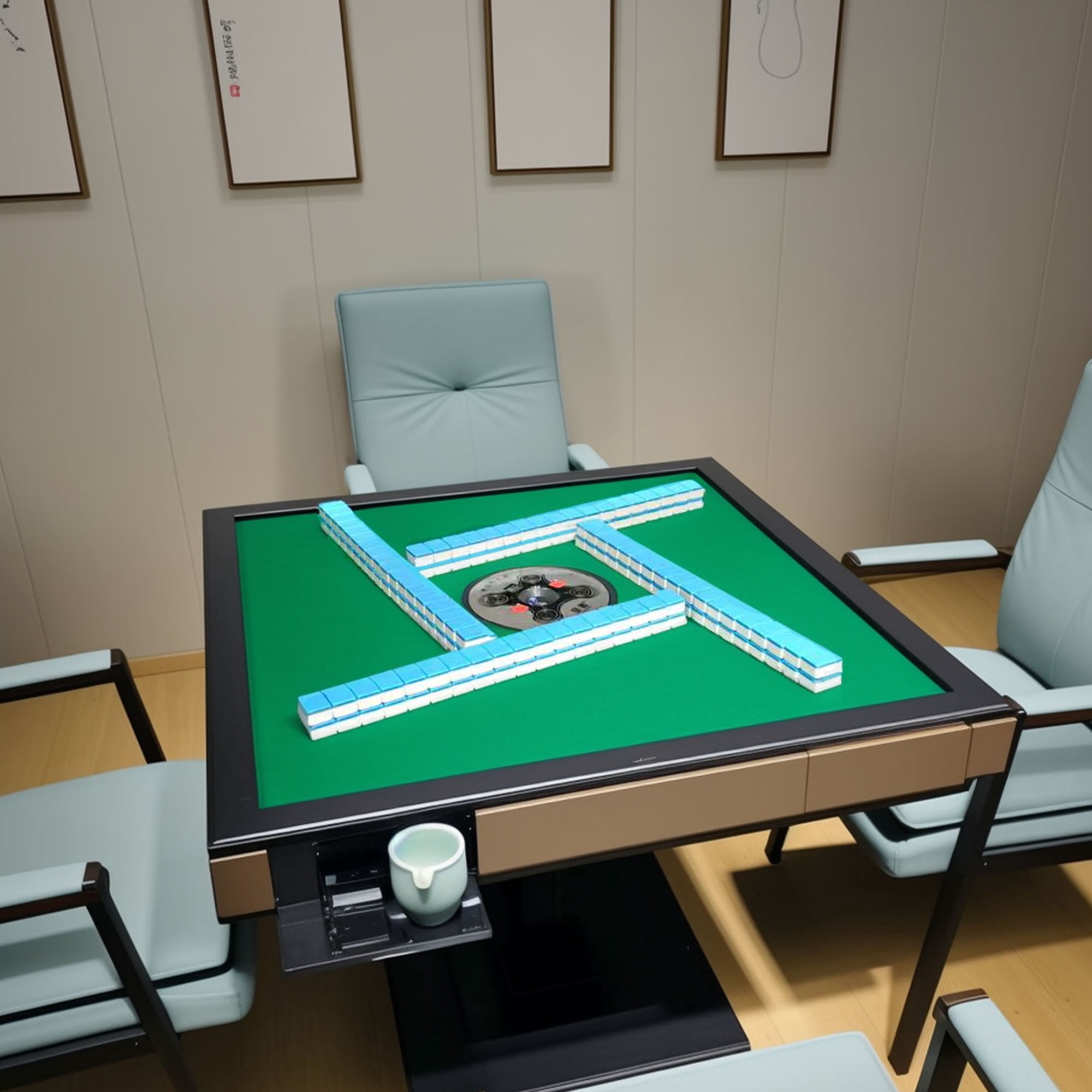 Foldable Automatic Mahjong Table with Wheels, 42mm Numbered Tiles (2 Sets), Portable Electric Mahjong Table for Home & Entertainment